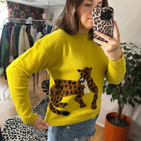 Maeve Cashmere Intarsia Pullover Sweater in Chartreuse Size XS - Picture 4 of 7